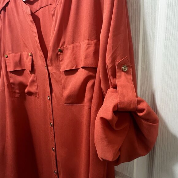Charter Club Woman Orange Button Up Blouse, Pockets, Missing Size Tag, Est. 3X - Picture 4 of 8
